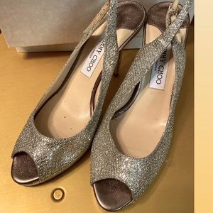 Jimmy Choo Silver Glitter Slingback Pumps Sz 9